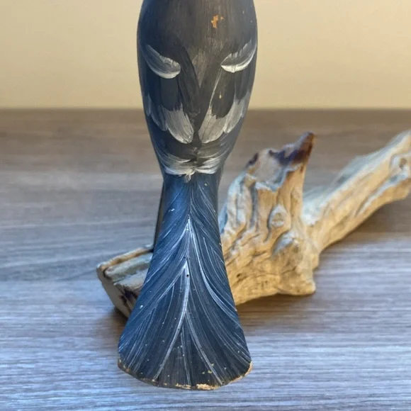 Sculpture cat Bird Figurine on Driftwood hand painted